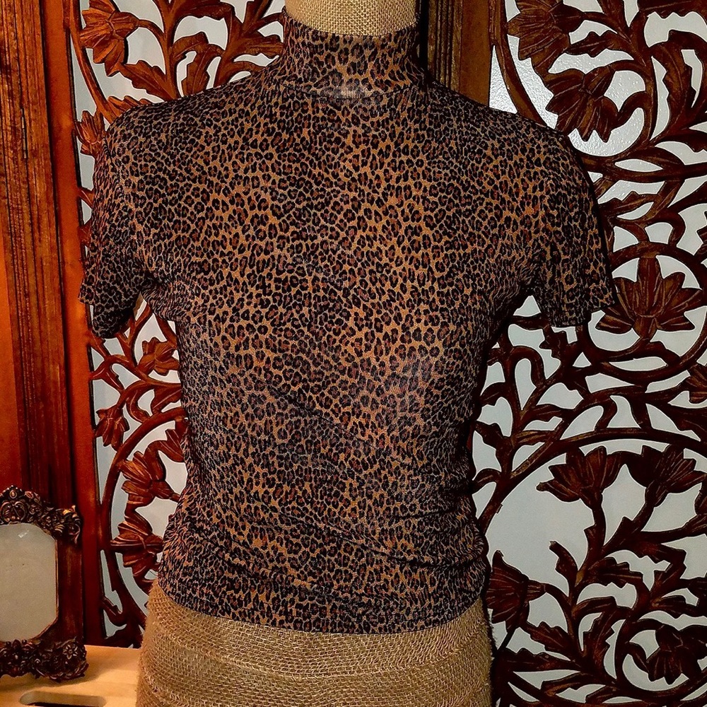 Animal print mock neck blouse